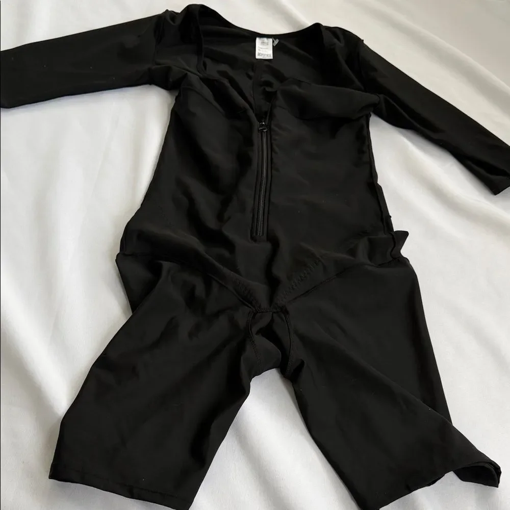 Black Full-Body Shapewear Bodysuit with Front Zip